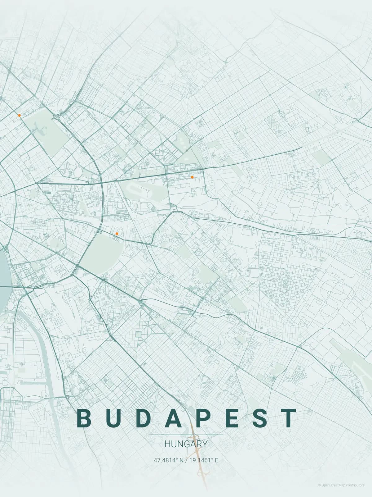 Budapest map poster in Copper Patina theme