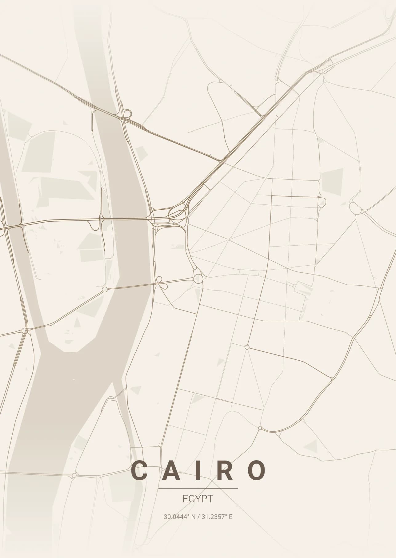 Cairo map poster in Warm Beige theme