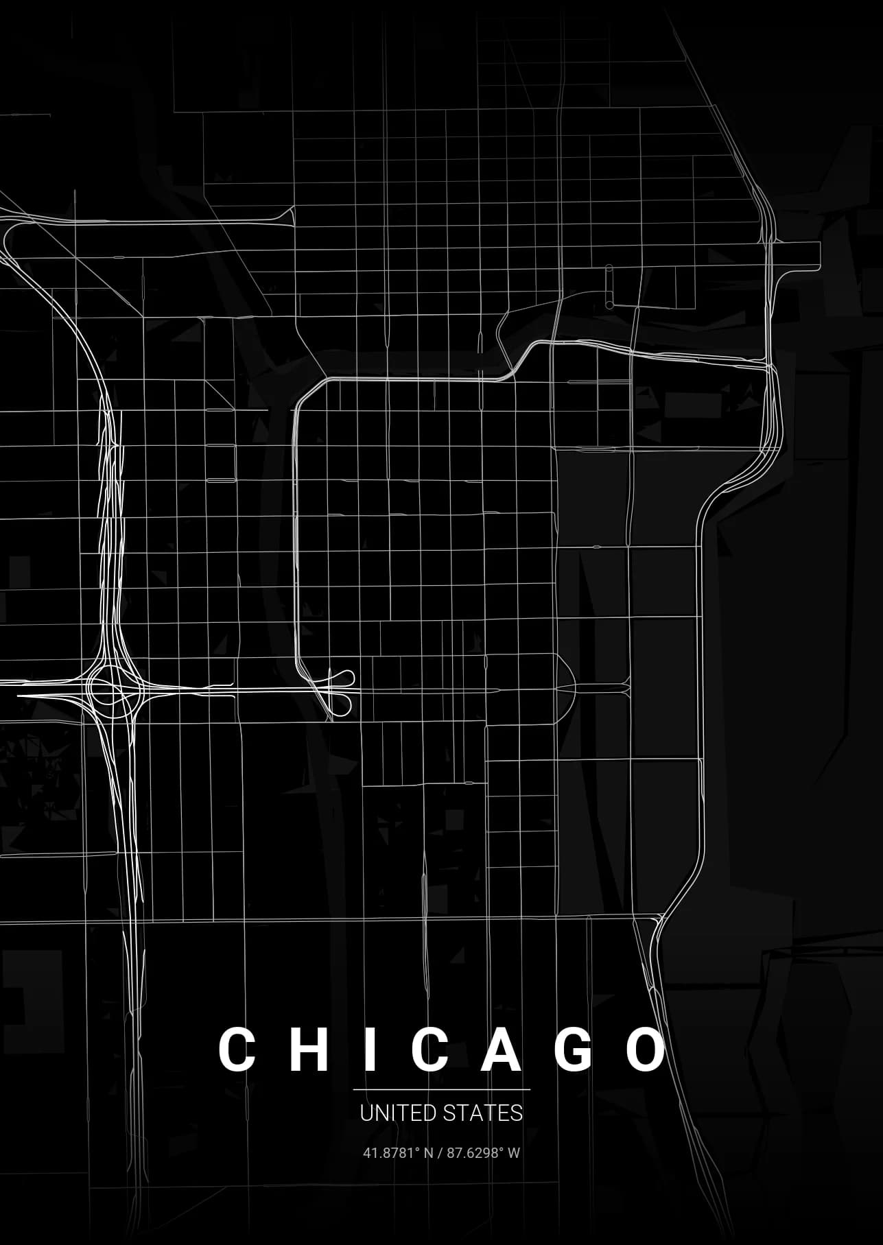 Chicago map poster in Blueprint theme