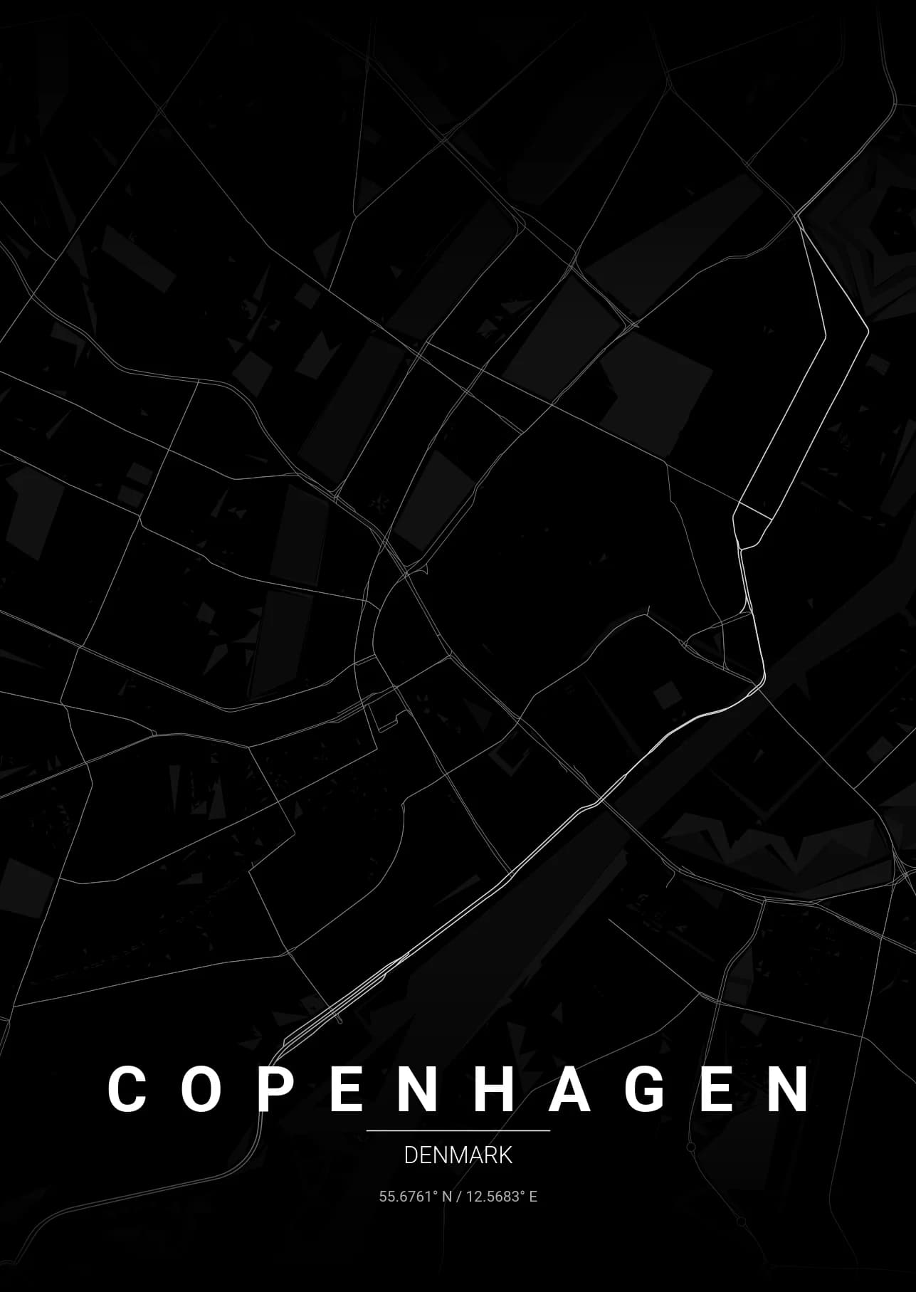Copenhagen map poster in Blueprint theme