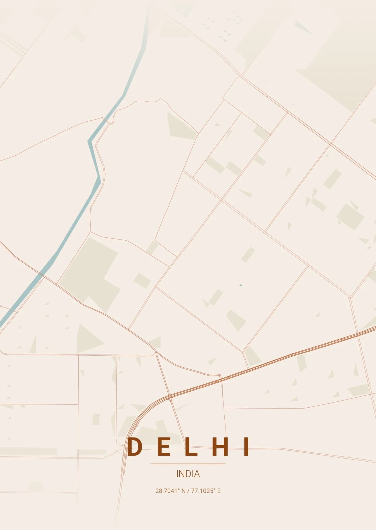 Delhi map poster in Terracotta theme