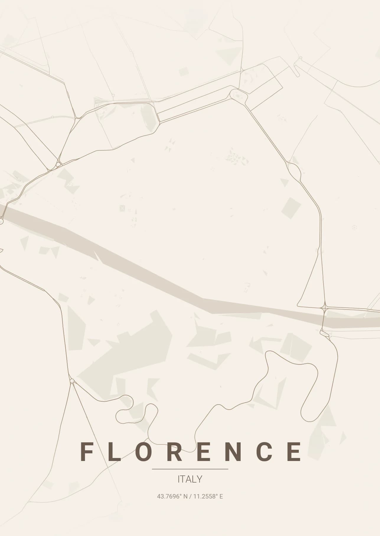 Florence map poster in Warm Beige theme
