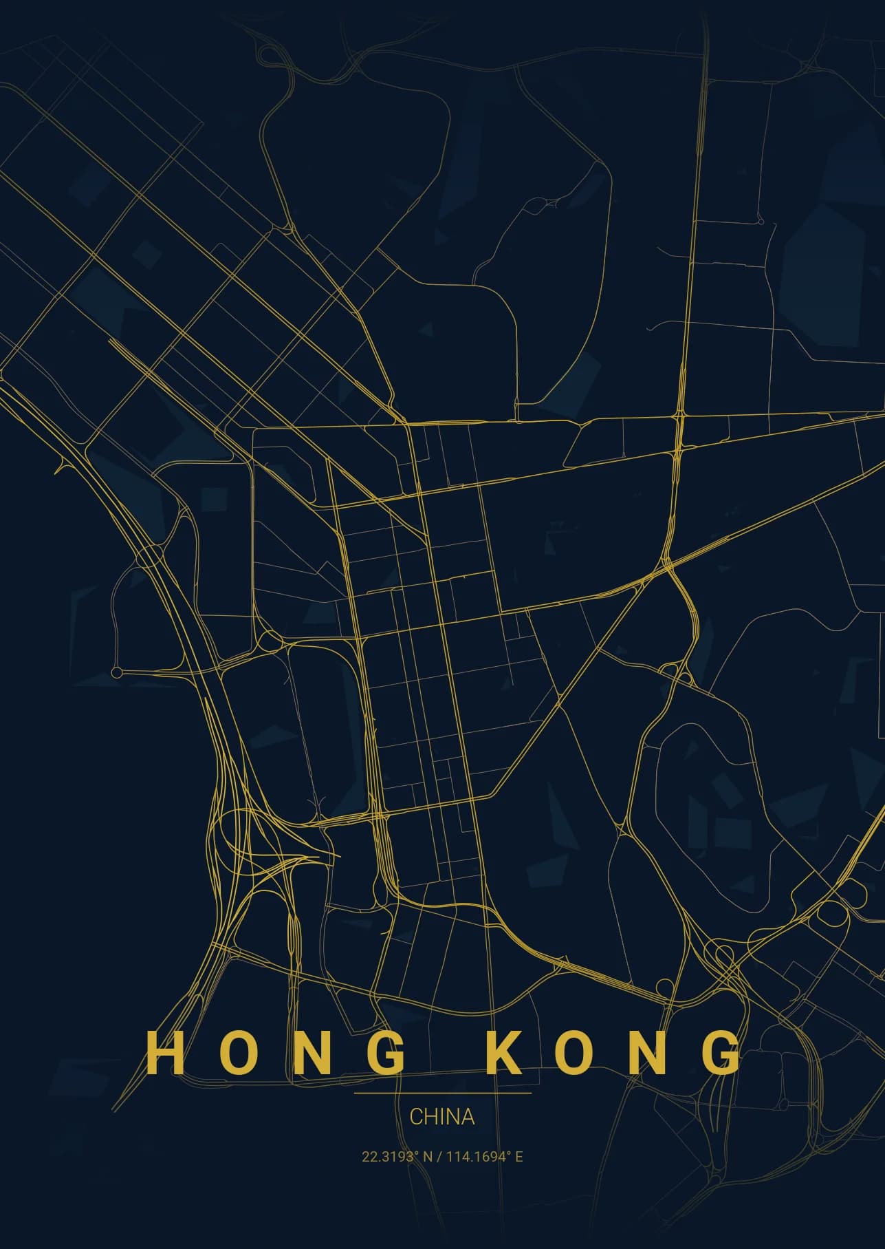 Hong Kong map poster in Midnight Blue theme