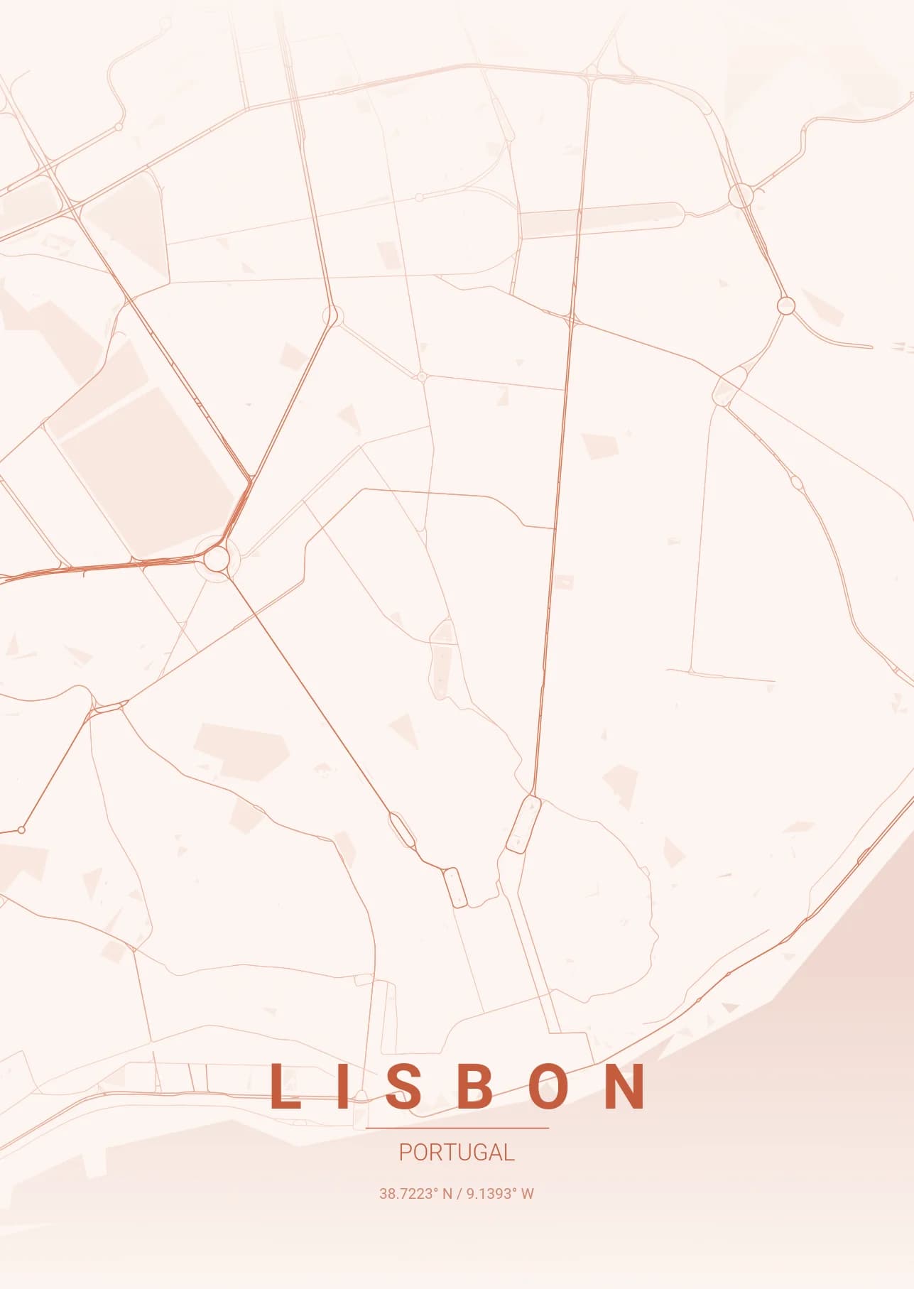 Lisbon map poster in Sunset theme