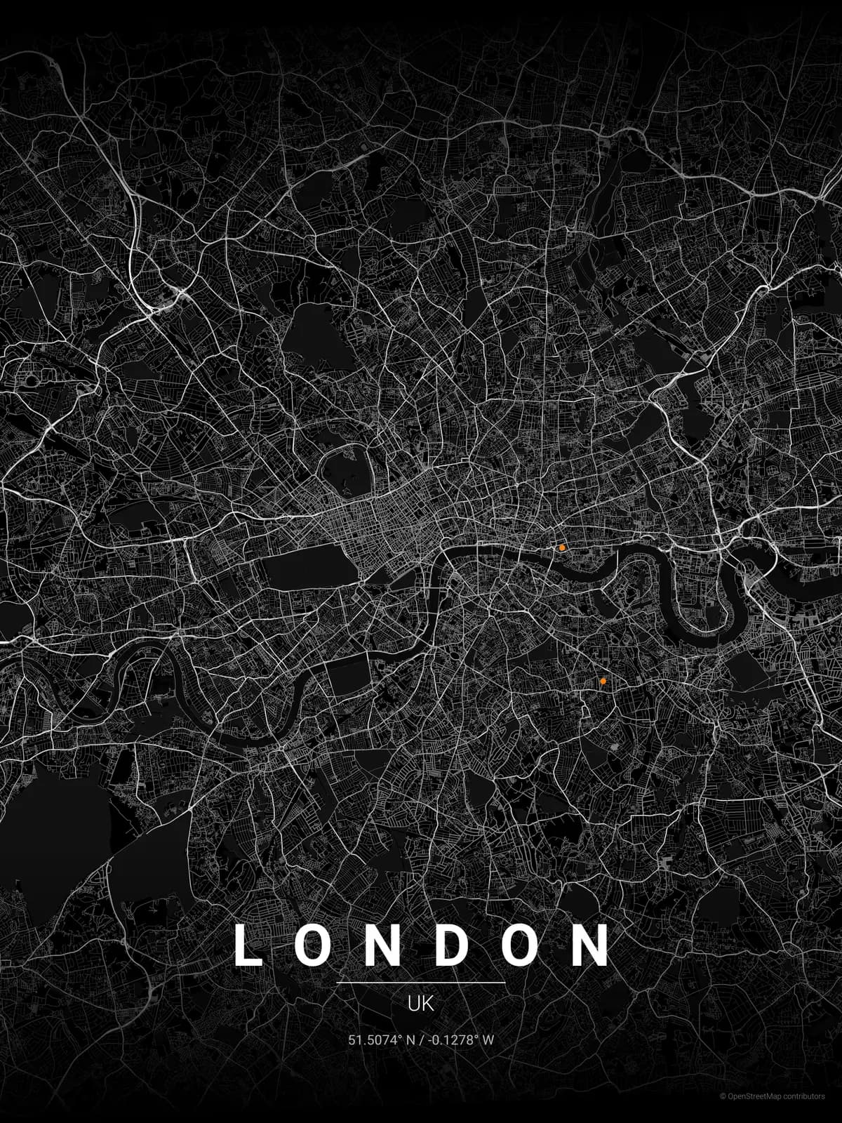 London map poster in Noir theme