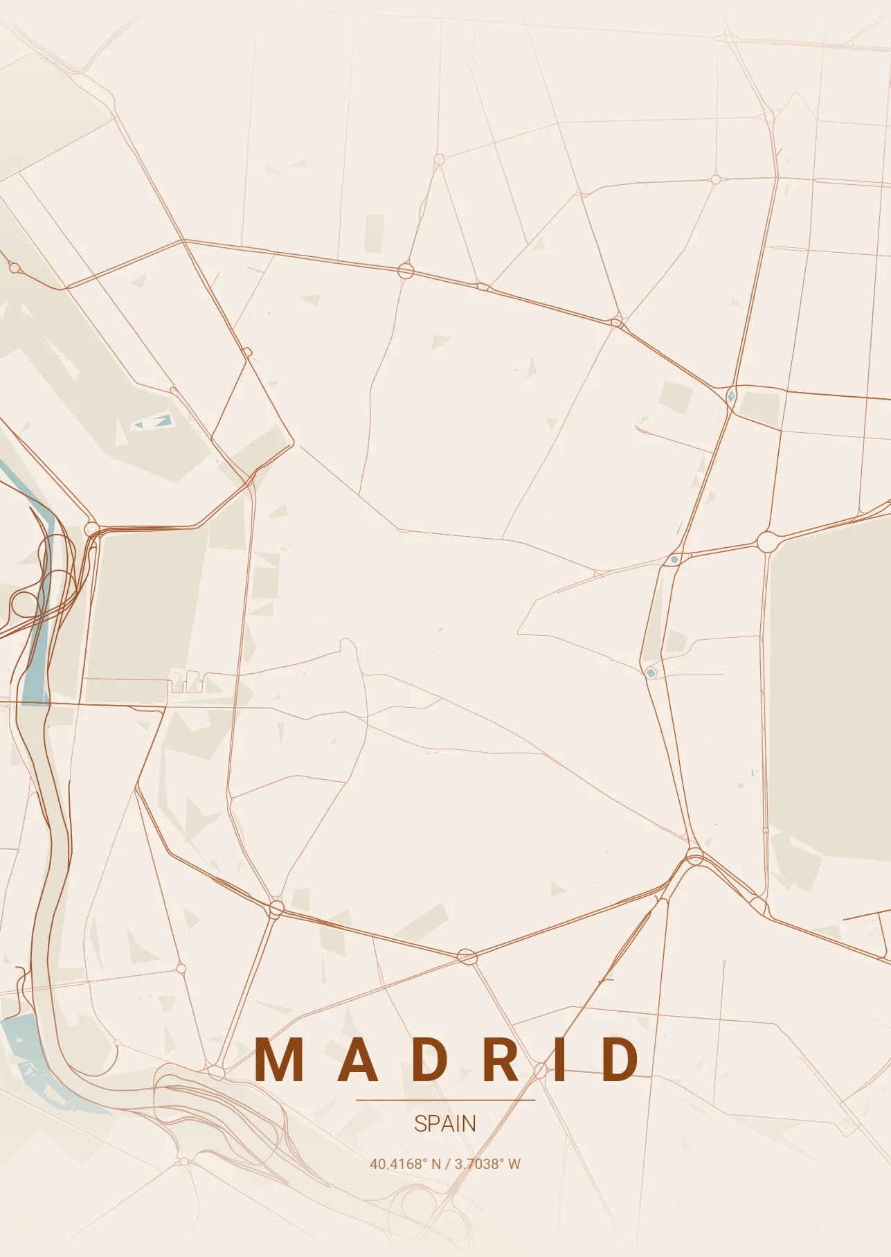 Madrid map poster in Terracotta theme