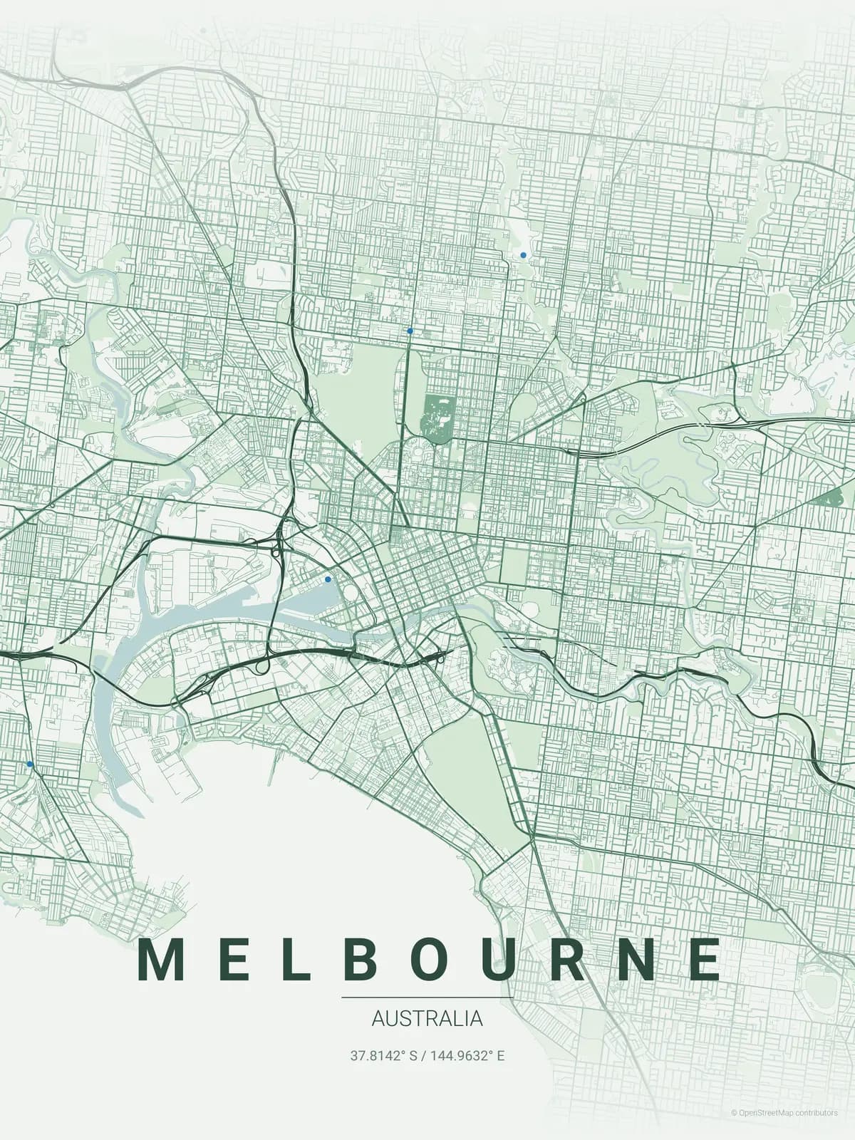 Melbourne map poster in Forest theme