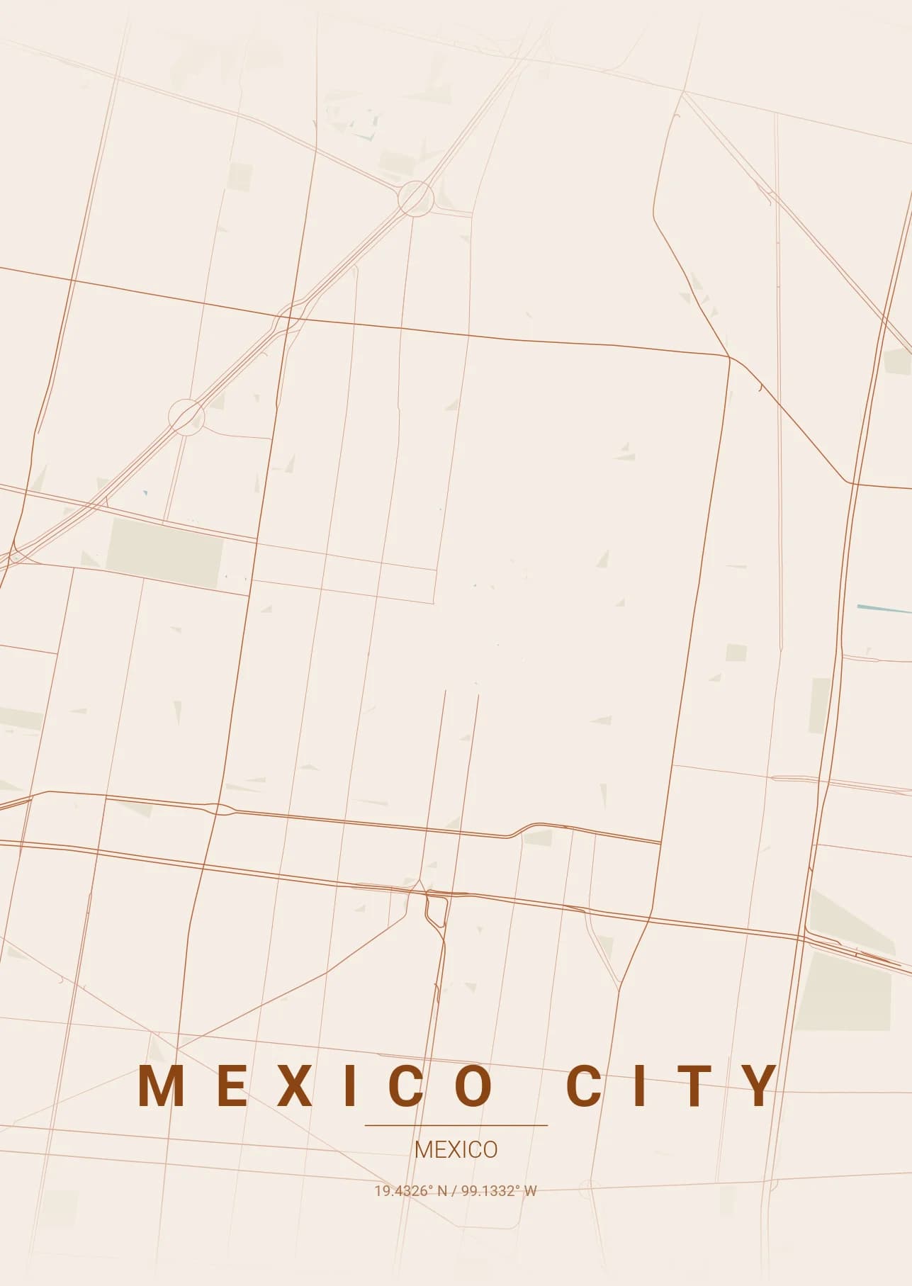 Mexico City map poster in Terracotta theme