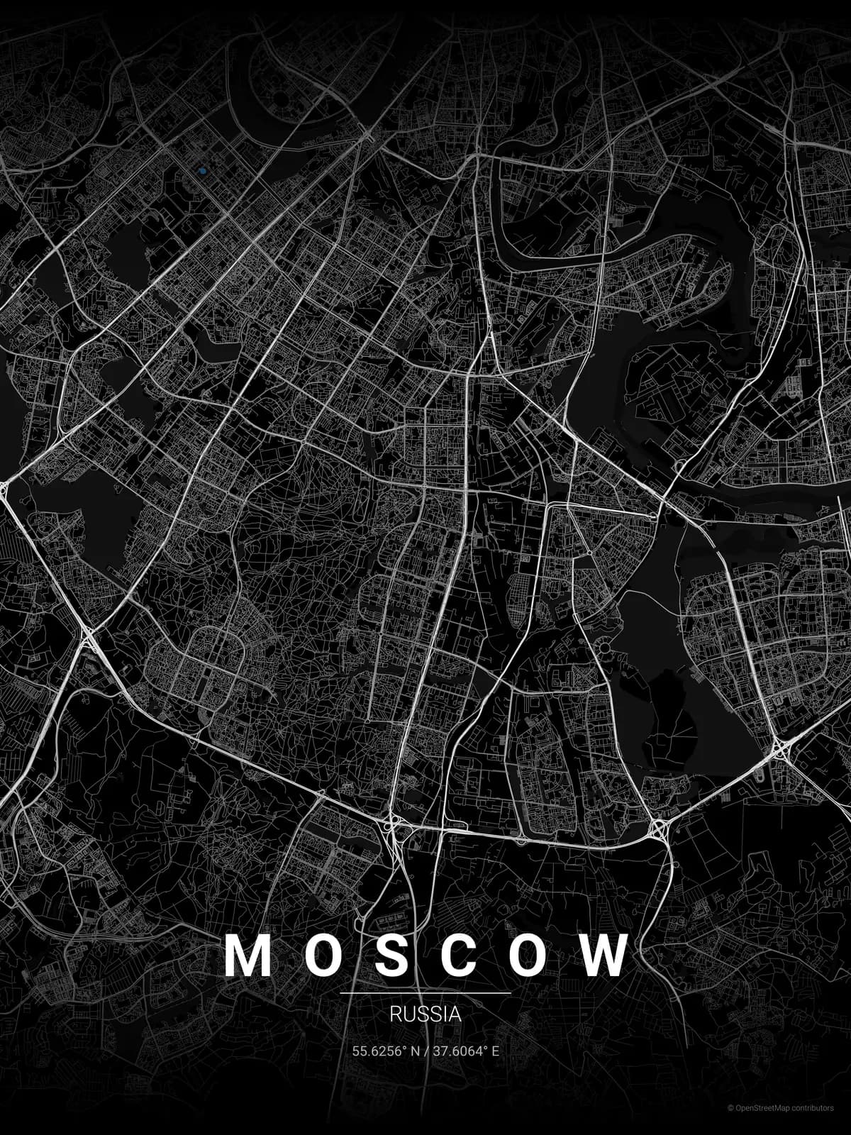 Moscow map poster in Noir theme