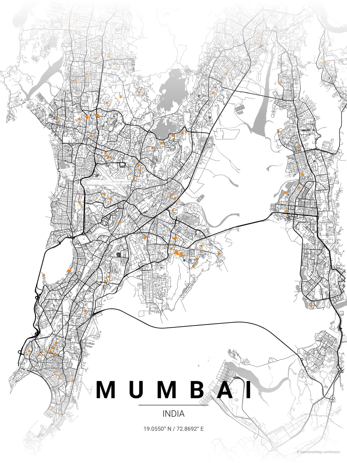 Mumbai map poster in Contrast Zones theme