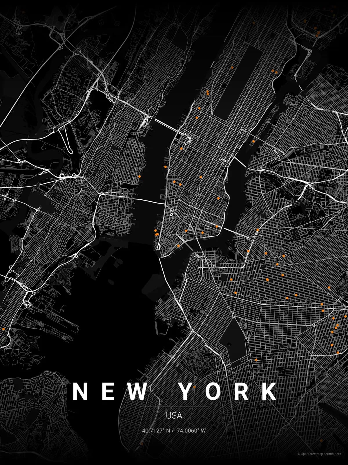 New York map poster in Noir theme