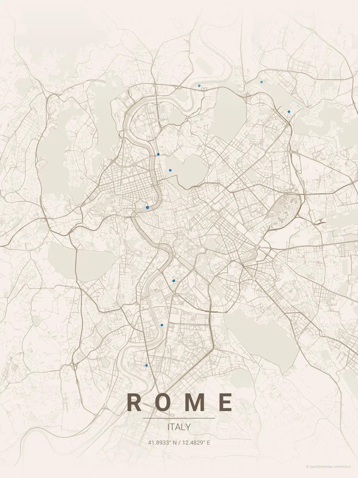 Rome map poster in Warm Beige theme