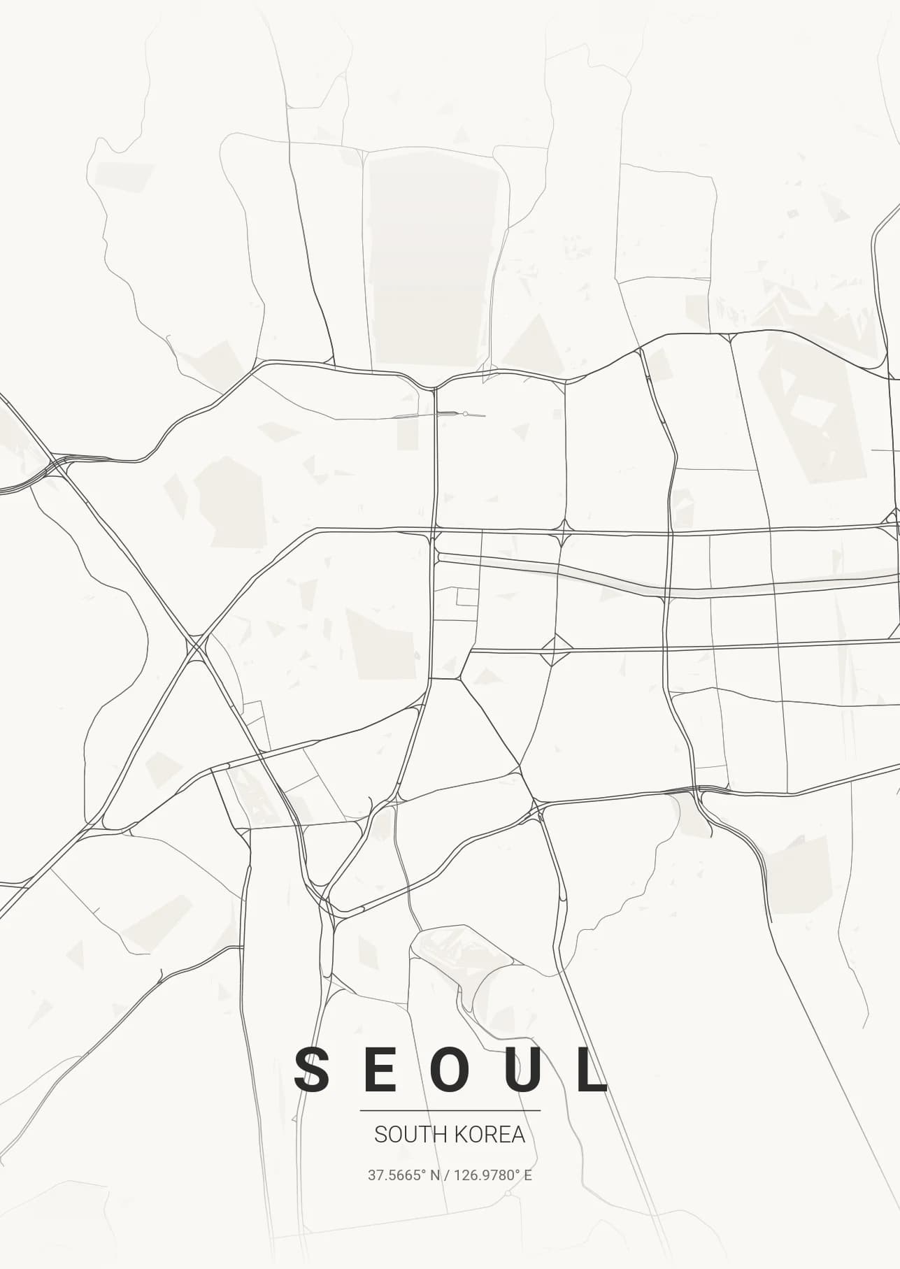 Seoul map poster in Japanese Ink theme