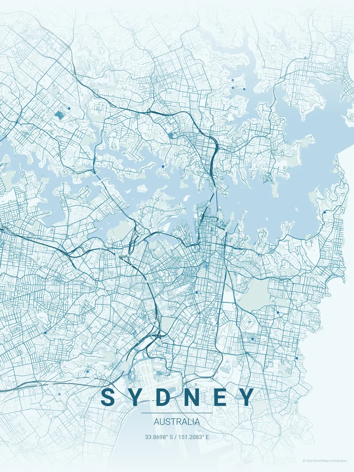 Sydney map poster in Ocean theme