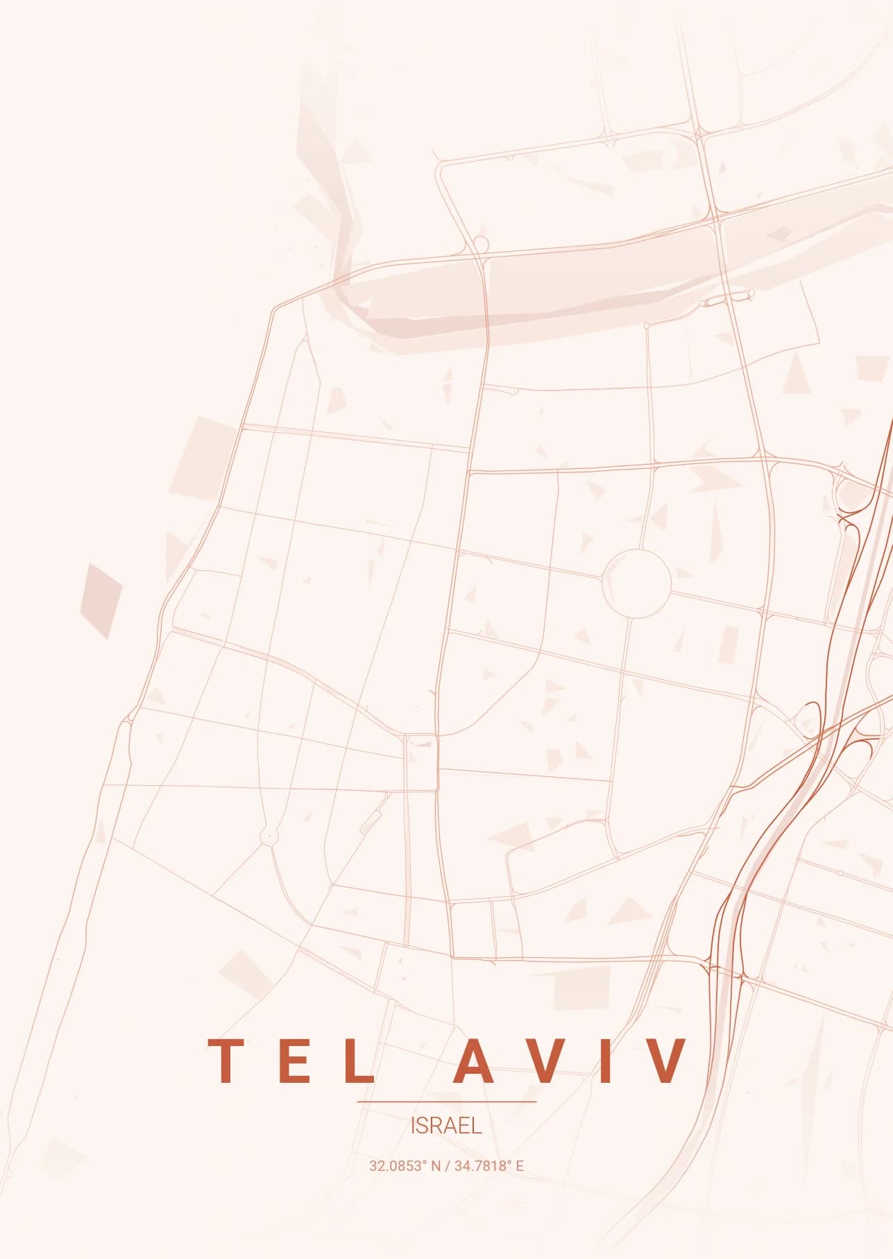 Tel Aviv map poster in Sunset theme