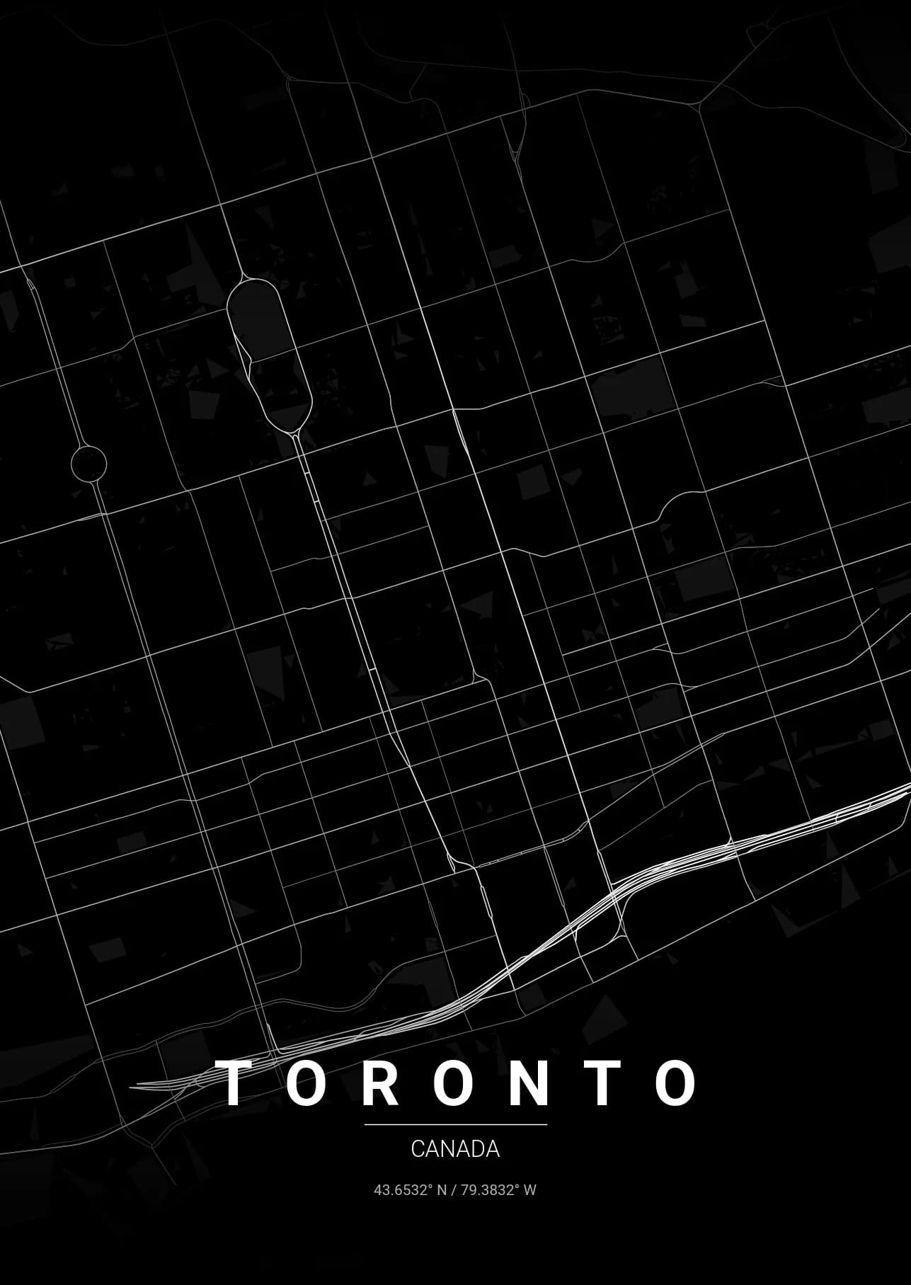 Toronto map poster in Noir theme