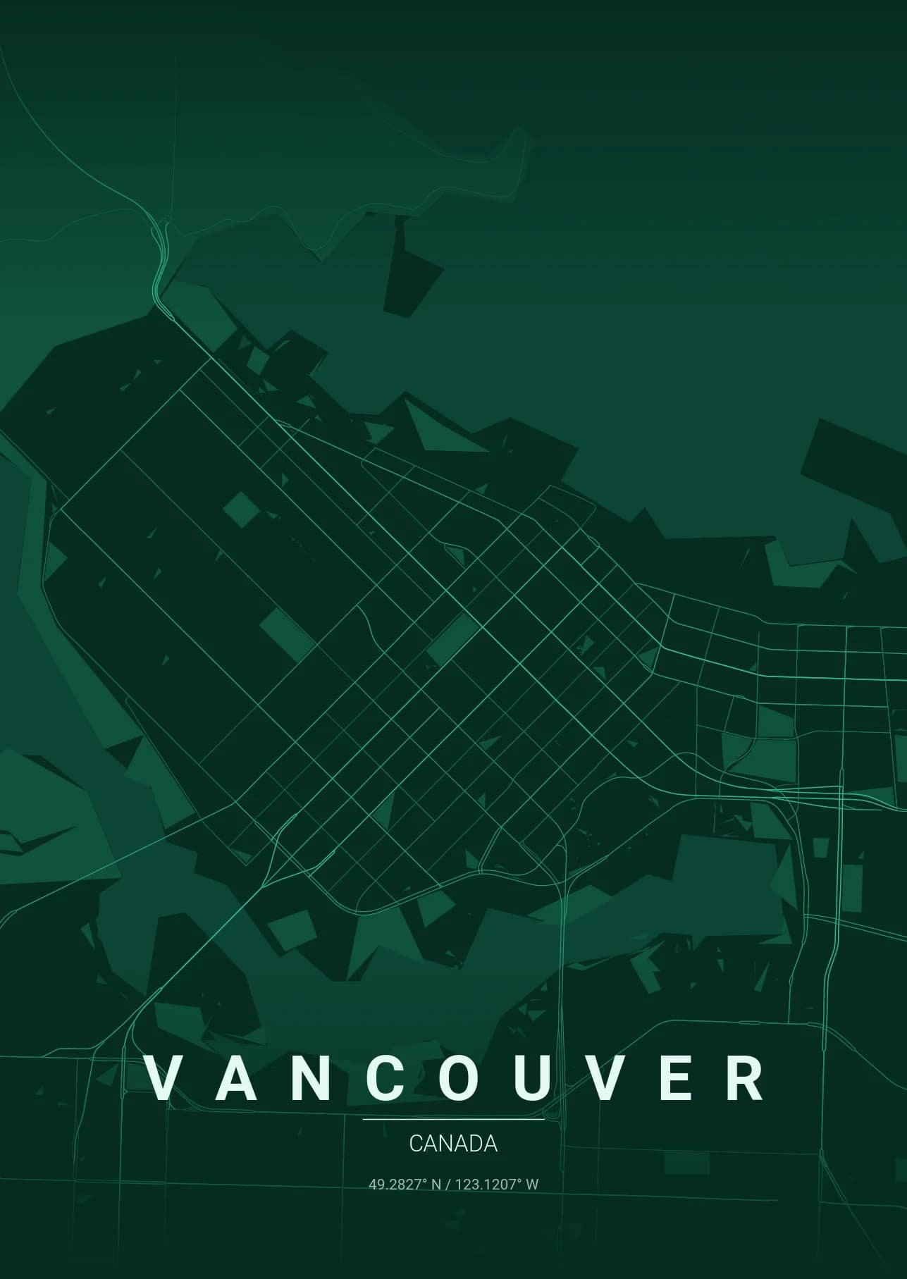 Vancouver map poster in Emerald theme