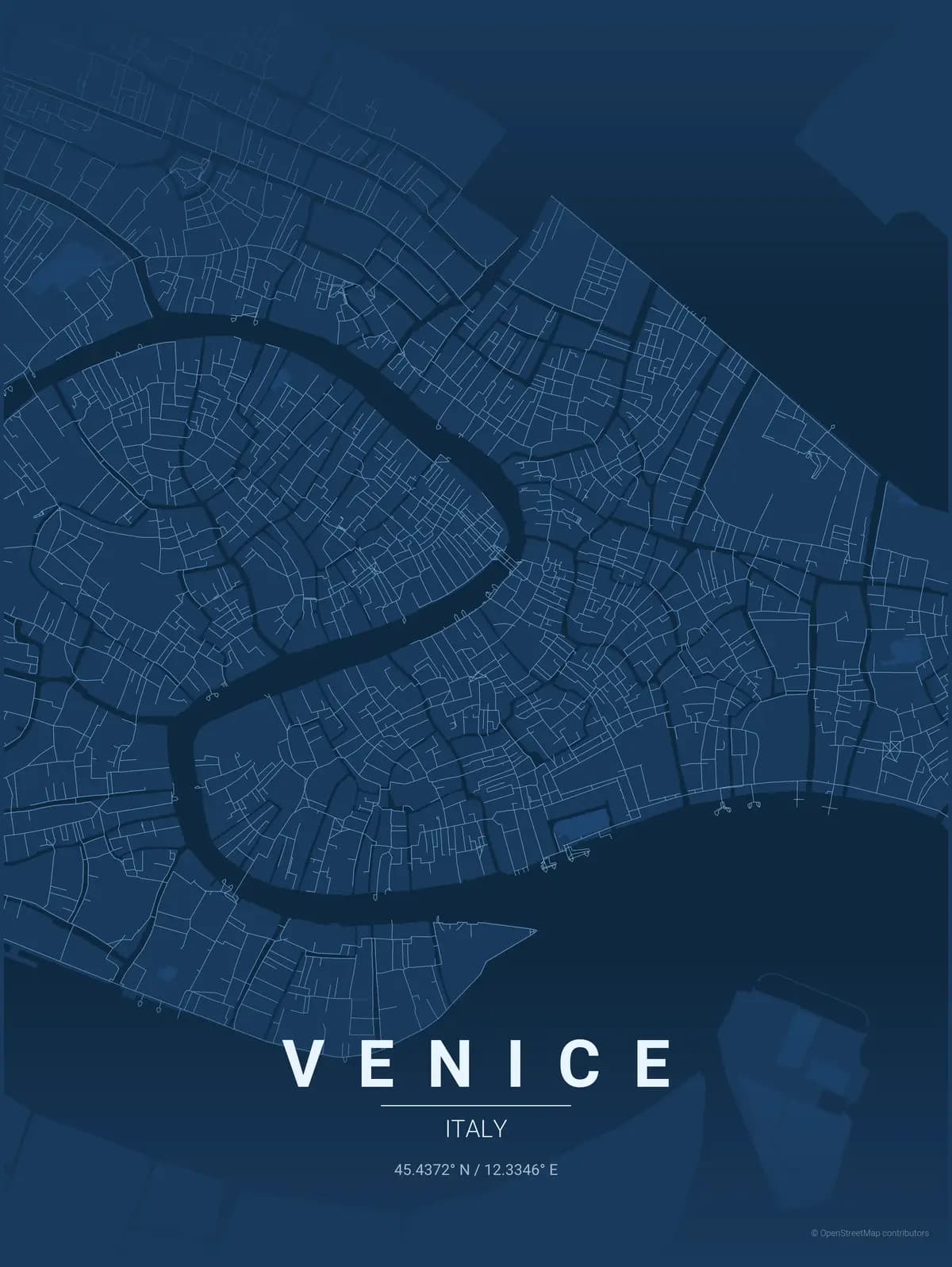 Venice map poster in Blueprint theme