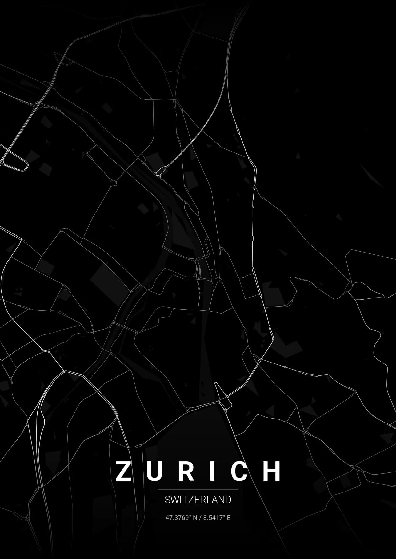 Zurich map poster in Midnight Blue theme