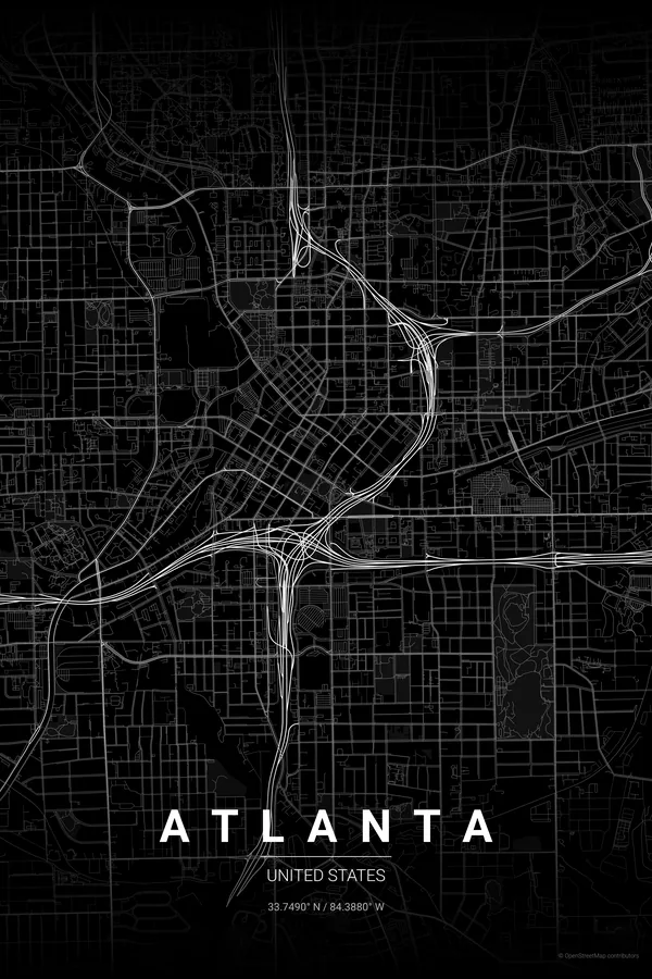 Atlanta map poster in the Noir theme