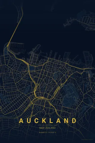 Poster della mappa di Auckland nel tema Midnight Blue