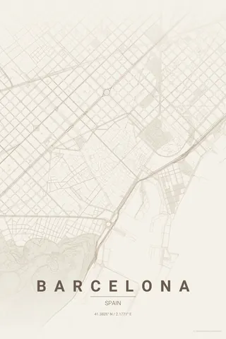 Poster della mappa di Barcelona nel tema Warm Beige