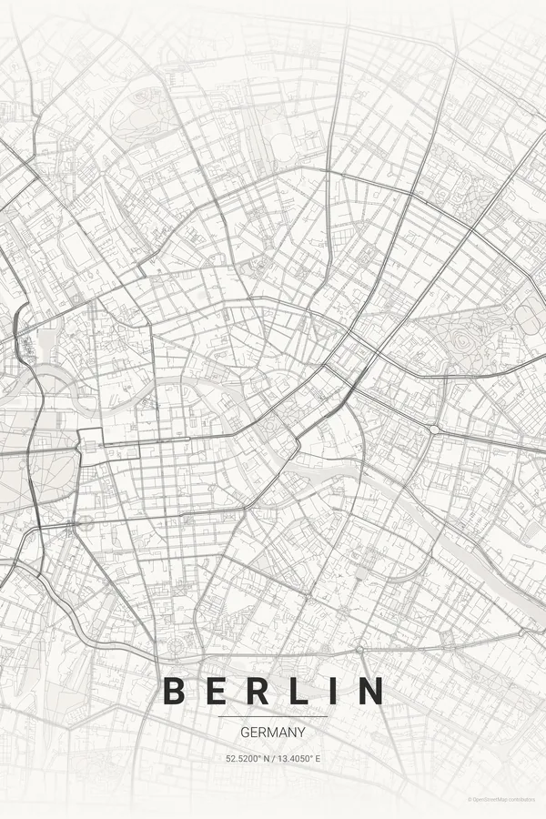 Berlin map poster in the Japanese Ink theme