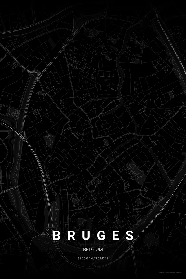 Kartplakat over Bruges i temaet Noir