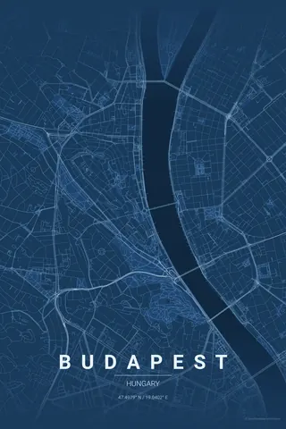 Poster della mappa di Budapest nel tema Blueprint