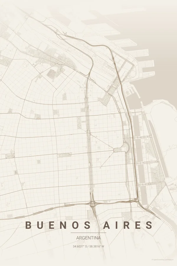 Buenos Aires map poster in the Warm Beige theme