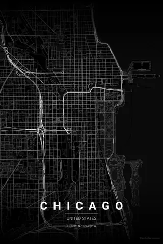 Plakat z mapą Chicago w motywie Noir