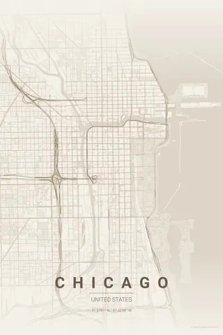 Poster della mappa di Chicago nel tema Warm Beige