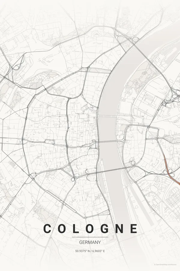 Japanese InkテーマのCologne地図ポスター