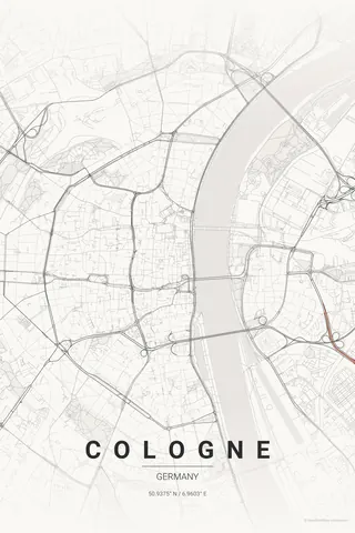 Poster della mappa di Cologne nel tema Japanese Ink