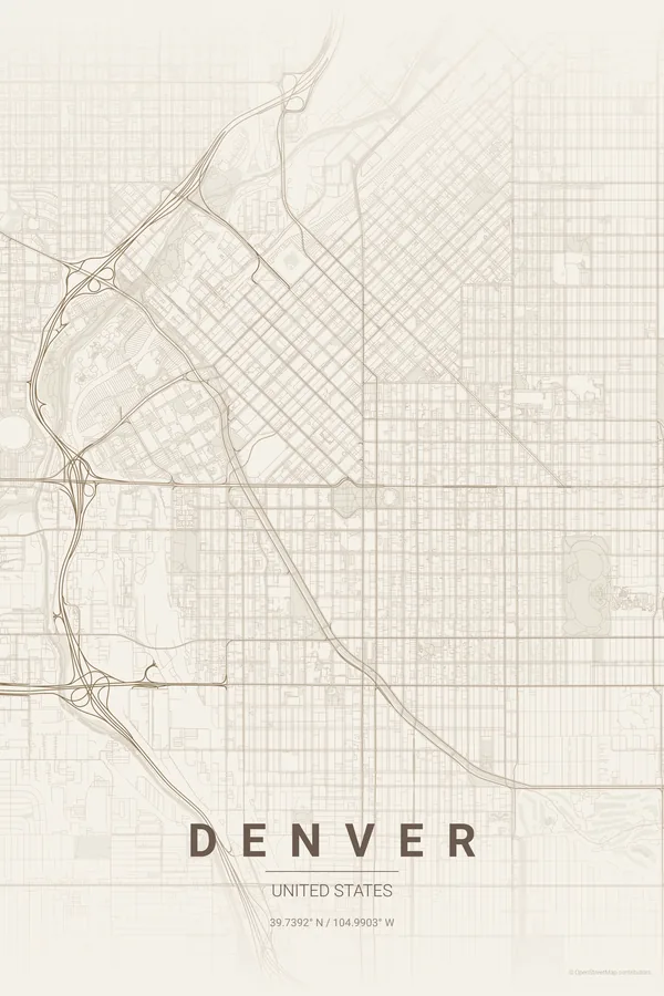Warm Beige 主题的Denver地图海报