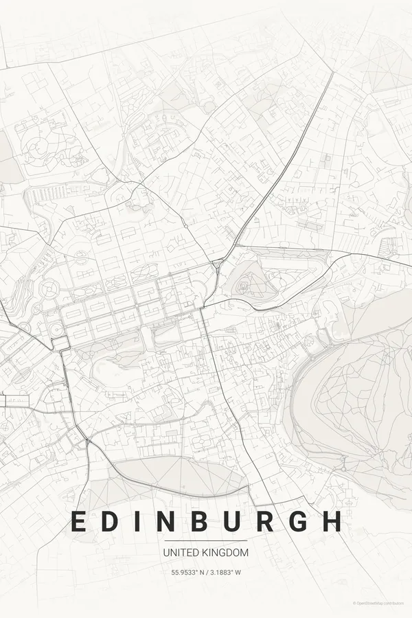 Pôster do mapa de Edinburgh no tema Japanese Ink