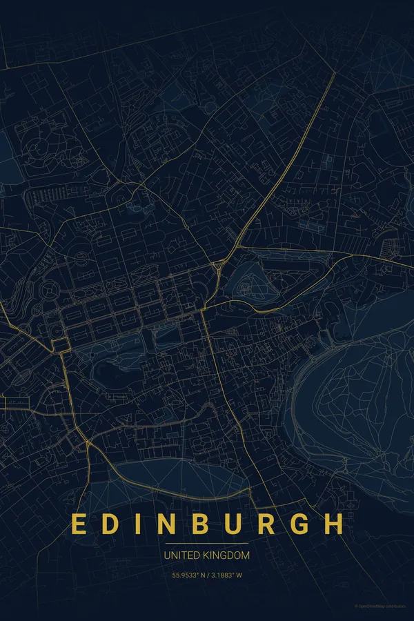 Póster do mapa de Edinburgh no tema Midnight Blue