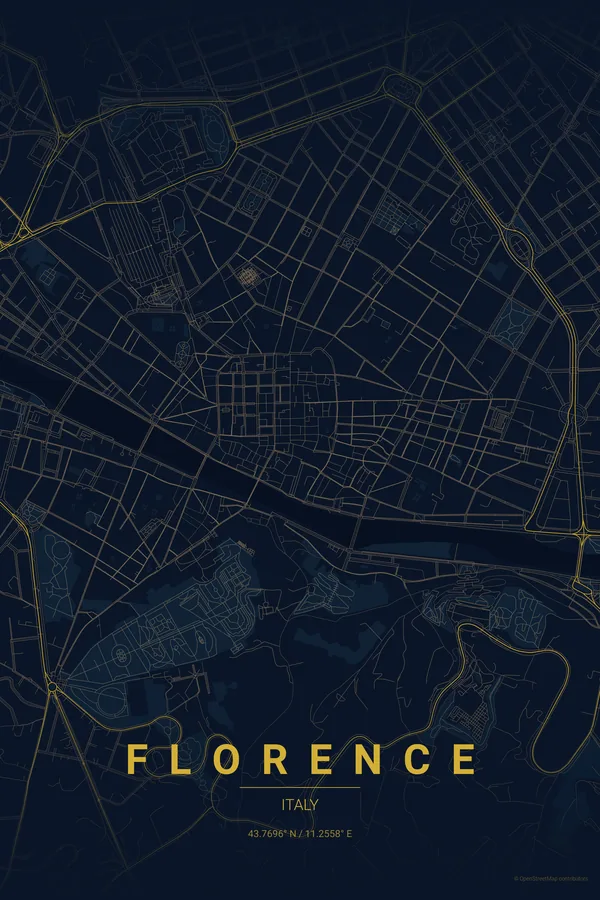 Póster do mapa de Florence no tema Midnight Blue