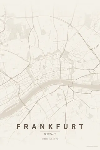 Poster della mappa di Frankfurt nel tema Warm Beige