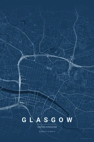 Póster del mapa de Glasgow en el tema Blueprint