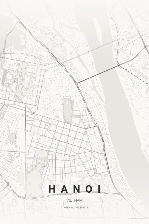 Japanese Ink 主题的Hanoi地图海报