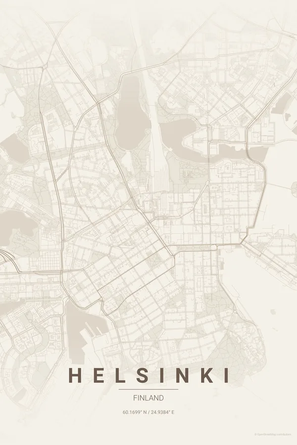 Póster do mapa de Helsinki no tema Warm Beige