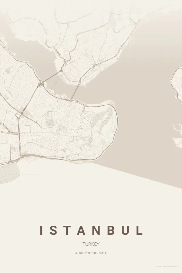 Warm Beige 테마의 Istanbul 지도 포스터