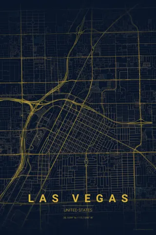 Poster della mappa di Las Vegas nel tema Midnight Blue