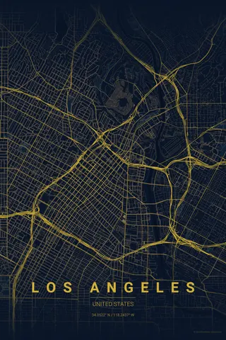 Poster della mappa di Los Angeles nel tema Midnight Blue