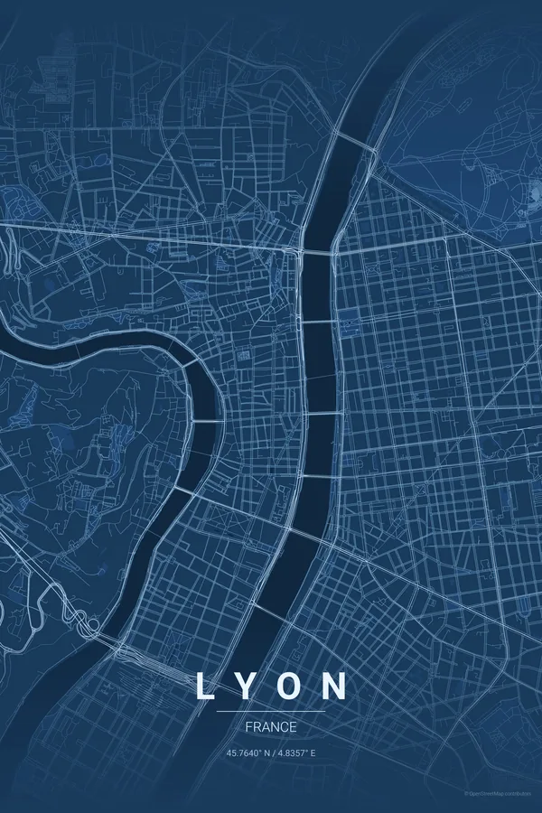 Blueprint 테마의 Lyon 지도 포스터
