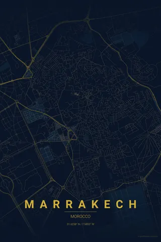 Poster della mappa di Marrakech nel tema Midnight Blue