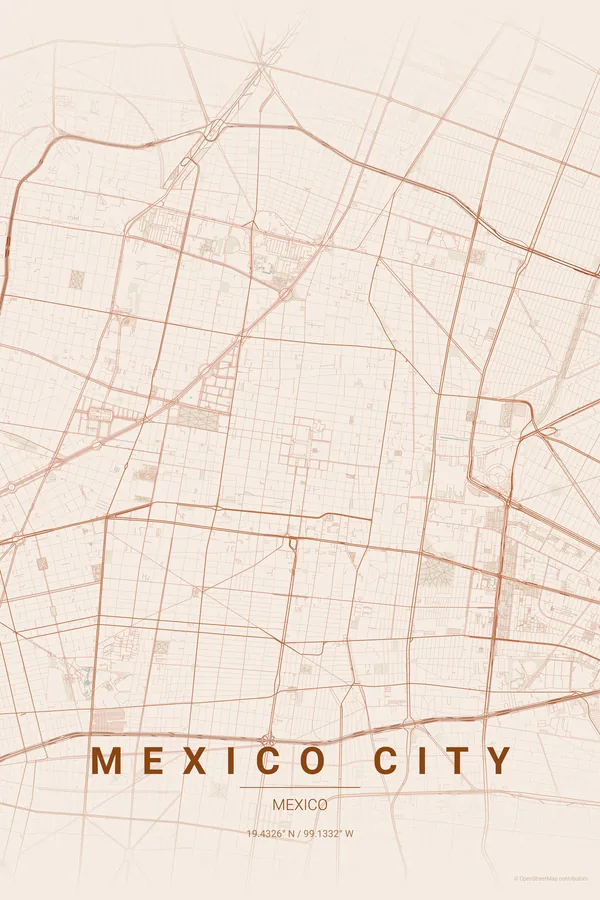 Poster de la carte de Mexico dans la palette Terracotta