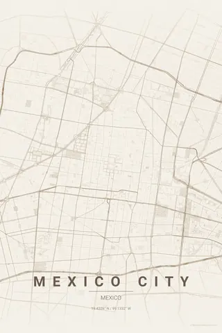 Poster della mappa di Mexico City nel tema Warm Beige