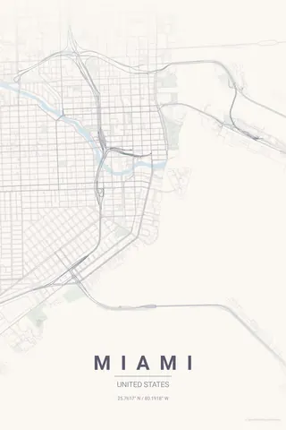 Miami map poster in the Pastel Dream theme
